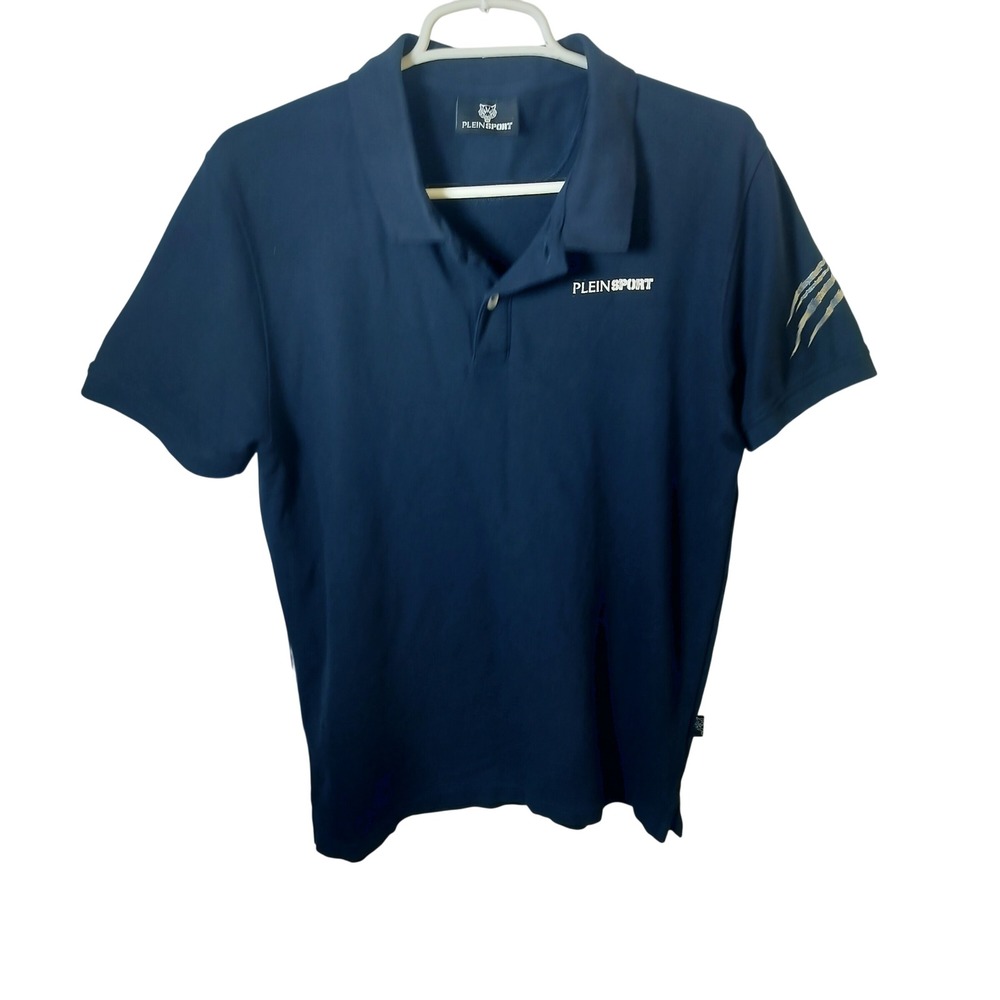 Plein Sport Mens Navy Blue‎ Cotton Polo Shirt Tiger Logo PIPS5307 Size M